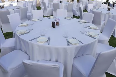Simple dining table set up for function or events Stock Photos