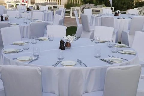 Simple dining table set up for function or events Stock Photos