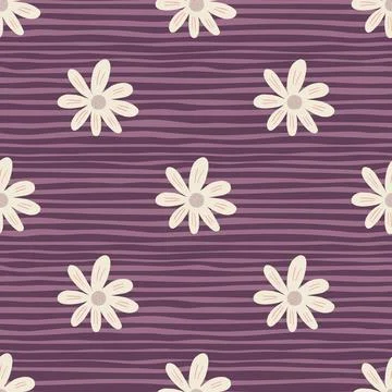 Simple ditsy flowers seamless pattern on stripes background. Cute chamomile p Stock Illustration