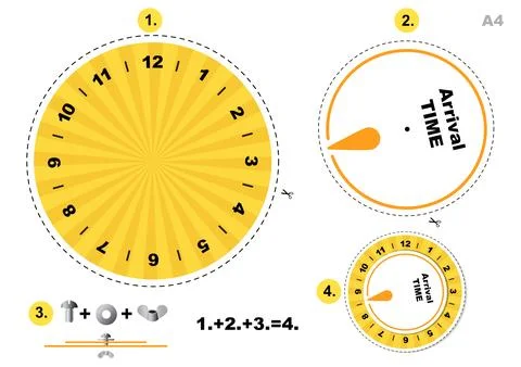 Simple DIY Car Parking Disc Timer, Clock Arrival Time Display, printable A4 Stock Illustration