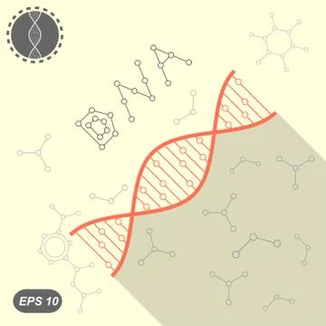 Simple DNA icon on yellow background with molecules Illustrazione stock