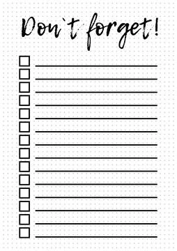 Simple to do list, planner do not forget black on white background vector Stock Illustration