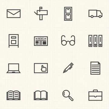 Simple Documents and Library icon sets. Line icons. Stock Illustration