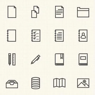 Simple Documents and Library icon sets. Line icons. Stock Illustration
