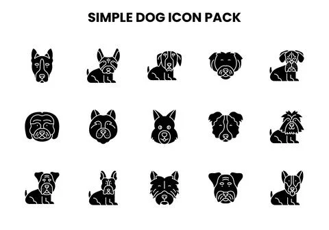 Simple Dog Glyph Vector Icons Pack Stock Illustration