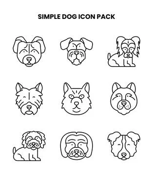 Simple Dog Line Icons Pack Stock Illustration