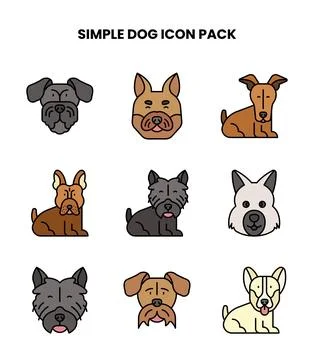 Simple Dog Lineal Color Bundle Icons Pack Stock Illustration