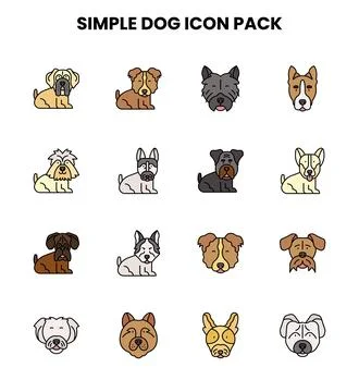 Simple Dog Lineal Color Vector Icons Pack Stock Illustration