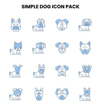 Simple Dog Two Colour Bundle Icons Pack Stock Illustration