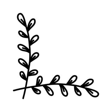 Simple Doodle Corner Frame with Botanical Elements for Scrapbooking, Stationery 库存插图