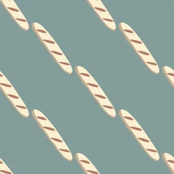 Simple doodle food seamless pattern with loaf elements. Navy blue pastel back Stock Illustration