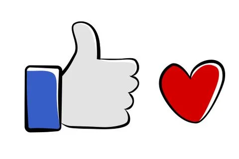 Simple Doodle, Hand Draw Sketch, Thumb Up and Like or Love Stock Illustration