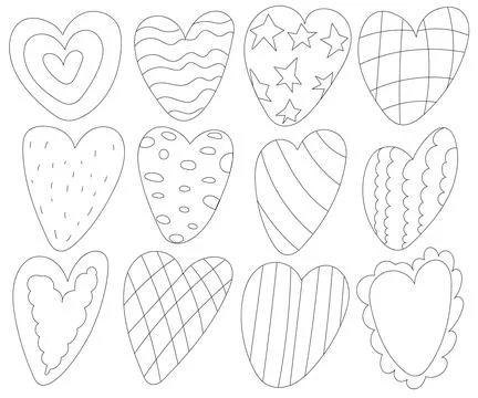 Simple doodle hearts set. Hand drawn heart isolated on white background. Symbol Stock-Illustration