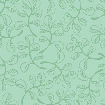 Simple doodle leaves seamless vector pattern in pale green colors Stock Illustration