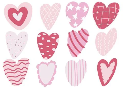 Simple doodle Multicolored hearts set. Hand drawn heart isolated on white bac Stock Illustration