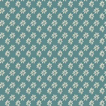 Simple doodle seamless pattern Hand drawn flowers on a green background Stock Illustration