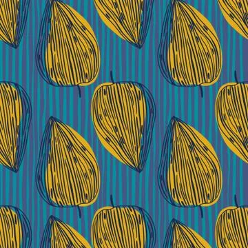 Simple doodle seamless pattern with leaf print. Abstract outline foliage in y Illustrazione stock