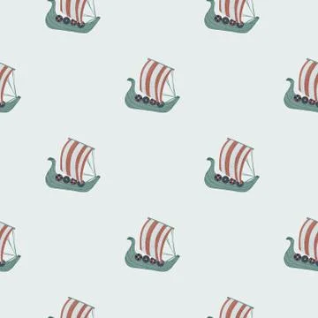 Simple doodle seamless pattern with snailing ship elements. Pastel palette oc Stock Illustration