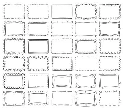 Simple doodle, sketch square vector frames Stock Illustration