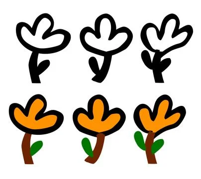 Simple doodle vector set orange flower and leaf Stock Illustration