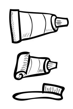 Simple Doodle Vector Tooth Brush and Paste full and almost empty 库存插图