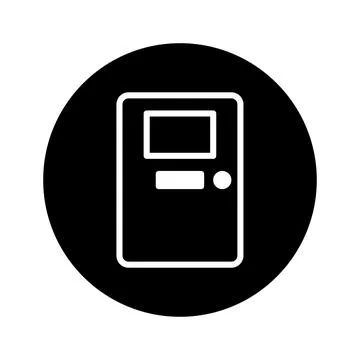 Simple door icon in a black circle representing access entry or a portal on.. Ilustración de archivo