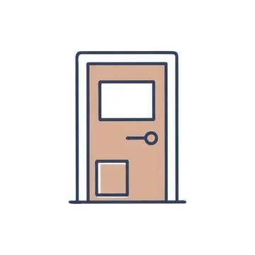 Simple door with window and handle in a plain setting Stock Illustration