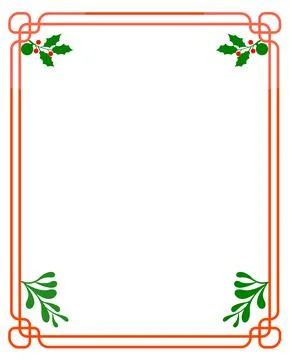 Simple Double Line Red and Holly Christmas Frame Stock Illustration
