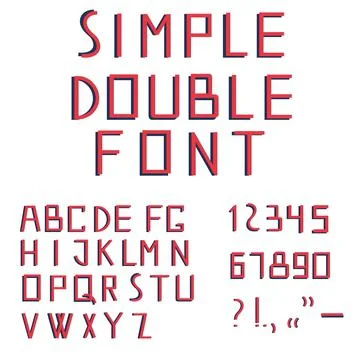 Simple double red font and numbers isolated on white background. Typography Stock Illustration