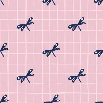 Simple dragonfly seamless pattern on vintage background. Cute hand drawn drag Illustrazione stock