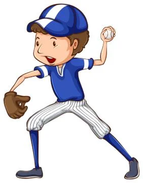 A simple drawing of a baseball player in blue uniform Stock Illustration
