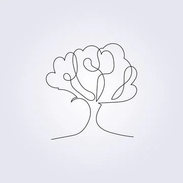 Simple drawing line continuous tree vector oak tree vector illustration, desi Stock Illustration