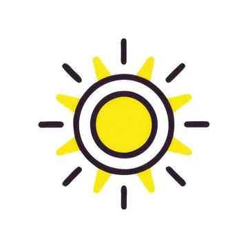 Simple drawing of the sun with yellow rays and circle Stock Illustration