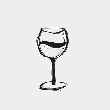 Simple drawing of a wine glass on a plain background showing the shape and .. Illustrazione stock