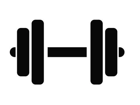 Simple dumbells monochrome icon, Black Dumbbell icon isolated on white back.. Ilustración de archivo