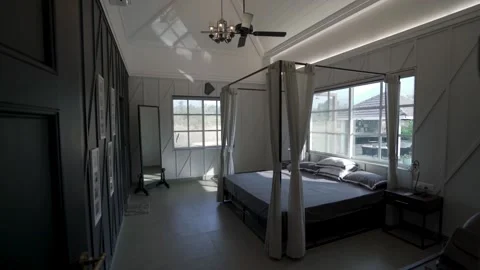 A simple Earth colored designed bedroom - wide Video stock 136073442