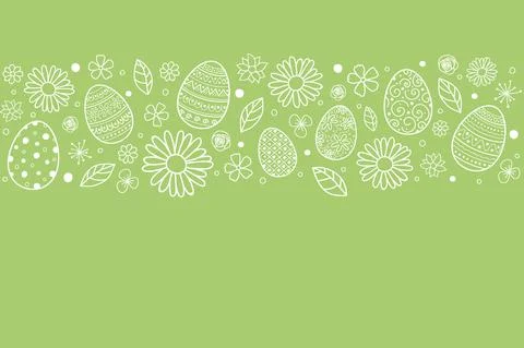 Simple Easter background with hand drawn eggs and flowers. Vector Stock Illustration