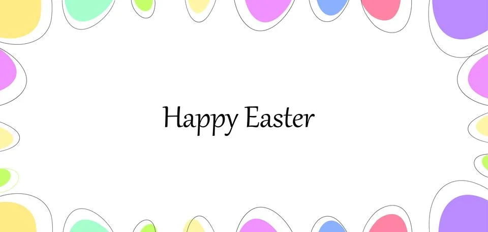 Simple Easter greeting card with hand-drawn pastel eggs forming a border around Stock Illustration