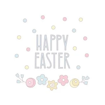 Simple Easter poster with flowers, dots background, greeting. Vintage Vector Illustrazione stock