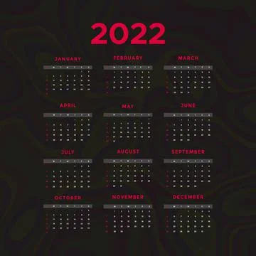 Simple editable 2022 ?alendar design.Dark color 2022 calendar vector template Stock Illustration