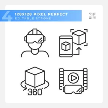 Simple editable black VR, AR and MR icons pack Stock Illustration
