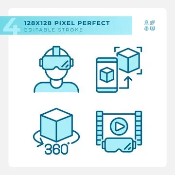Simple editable blue VR, AR and MR icons pack Stock Illustration