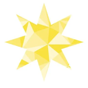 Simple eight pointed yellow star with abstract triangle pattern inside, vector Illustrazione stock