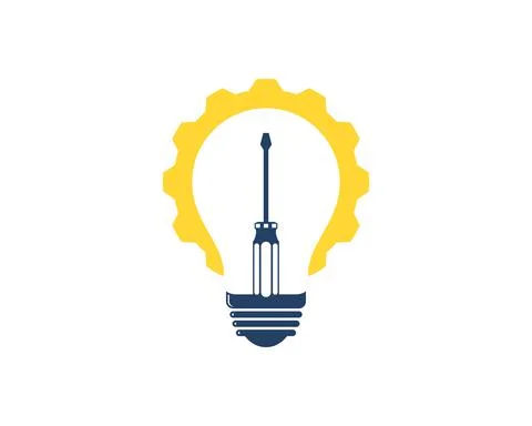 Simple electrical bulb with gear and screwdriver inside Stock Illustration