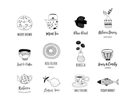 Simple, elegant and stylish collection of modern hand drawn kitchenware, japa 스톡 일러스트