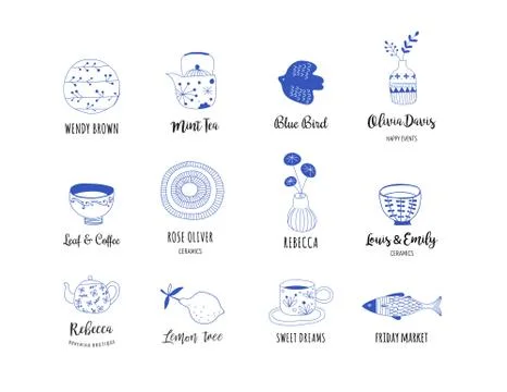 Simple, elegant and stylish collection of modern hand drawn kitchenware, japa Stock Illustration
