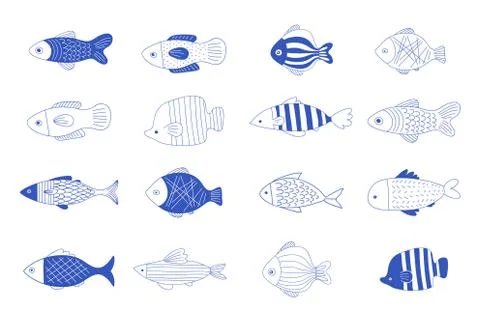 Simple, elegant and stylish collection of modern hand drawn fish illustration Stock Illustration