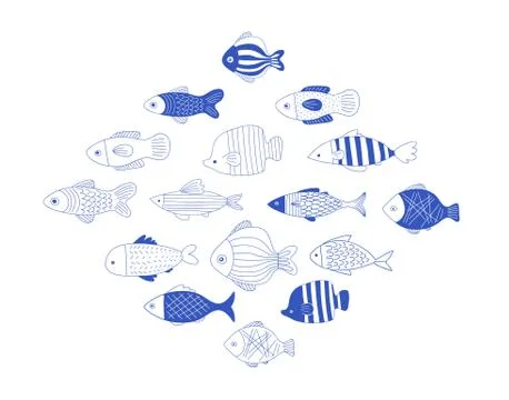 Simple, elegant and stylish collection of modern hand drawn fish illustration Stock Illustration