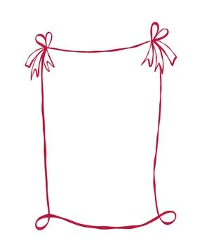 A simple, elegant frame made of red line art features two bows at the top. Th Stock-Illustration