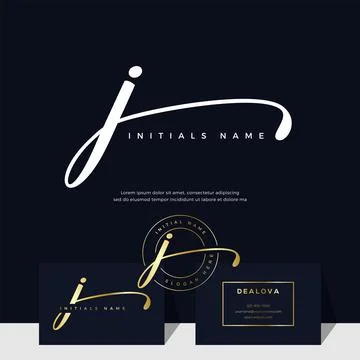 Simple elegant initial handwriting letter J on gold color Stock Illustration